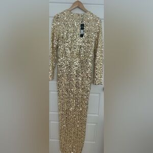 Fashion Nova Sequin Gold Long Sleeve Dress